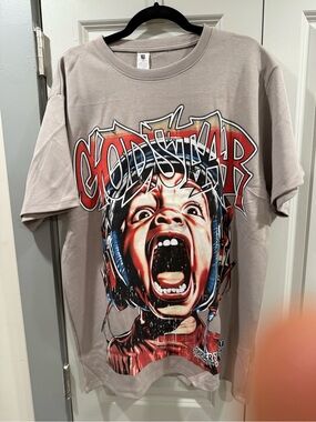 400 Gram 100% Cotton  Graphic Tee for male  - Gray with Red & Blue Design